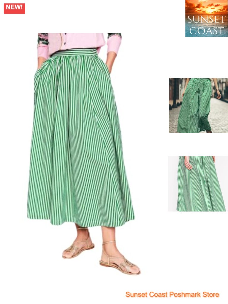 Casual Stripe Elastic Waist Long Flowy A Line Midi Skirt With Pockets
